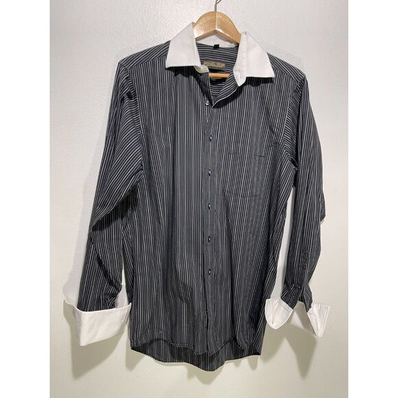Donald J Trump Signature Collection button up shirt stripe white collar men 15.5 - Picture 1 of 6
